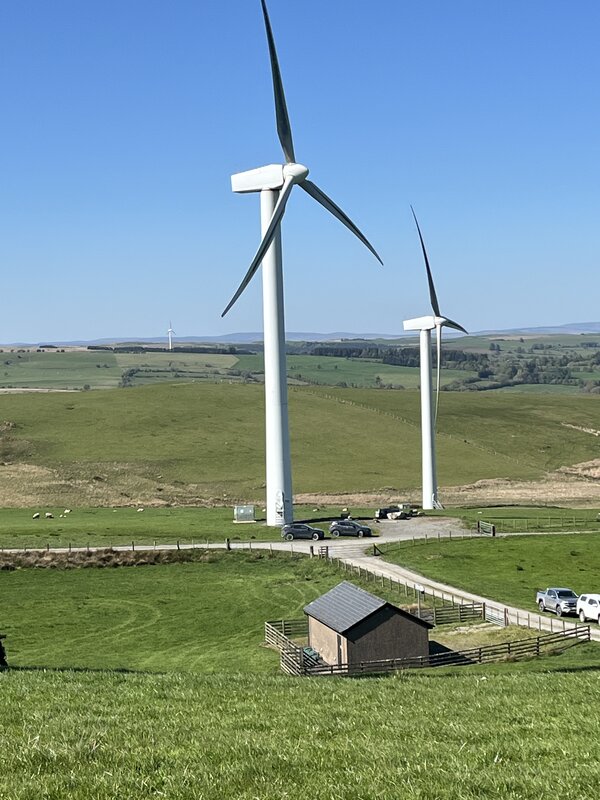 Two Vestas V52 turbines of the Mynydd Clogau wind farm located in Powys, Wales. 